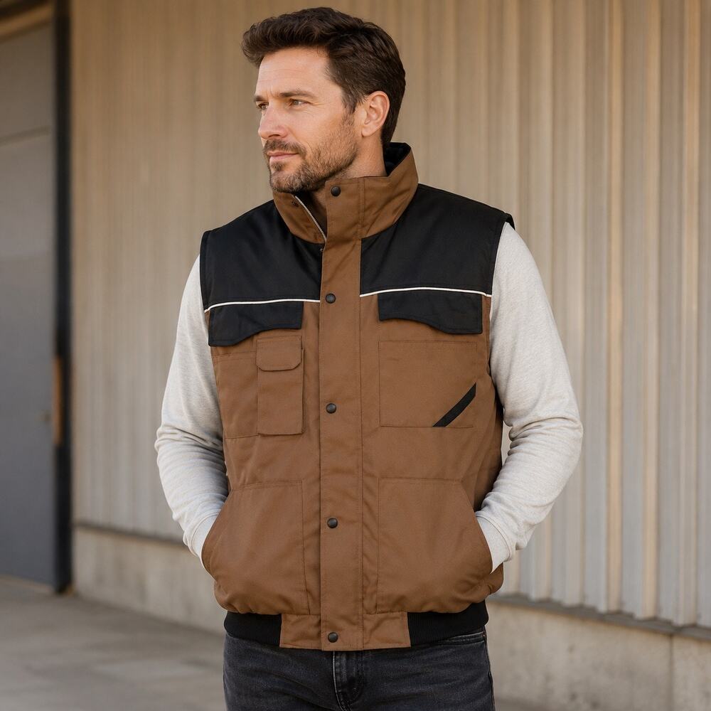 M-WEAR McKinley Utility Workwear Vest Men XL Brown Black Insulated Snap Zip